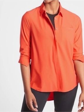 Athleta Coral-Orange Button-Front Long Sleeve Shirt